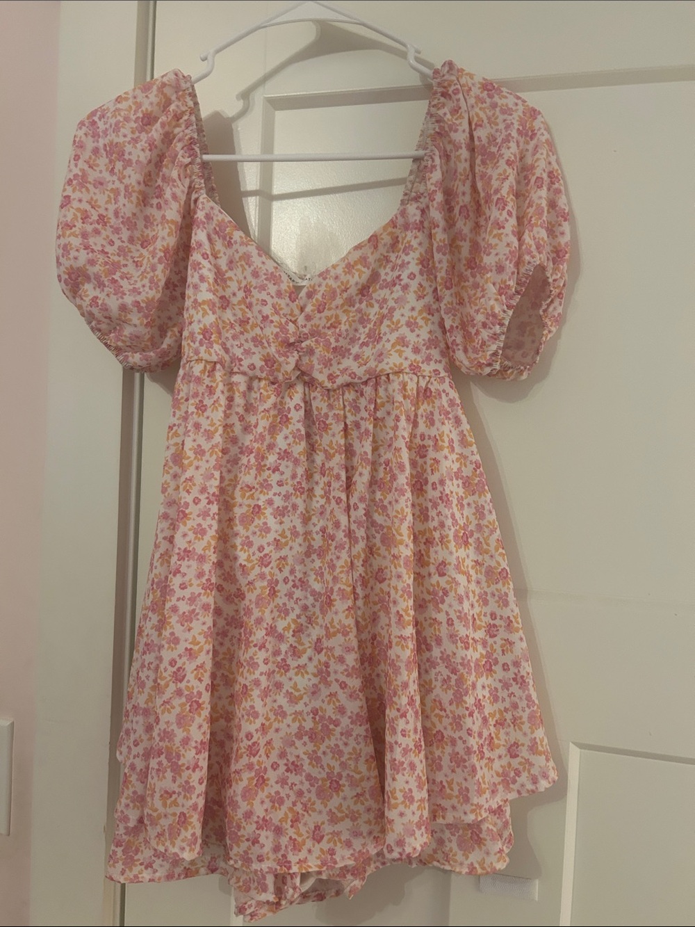 Altar'd State Pink and Cream Floral Puff-Sleeve Dress